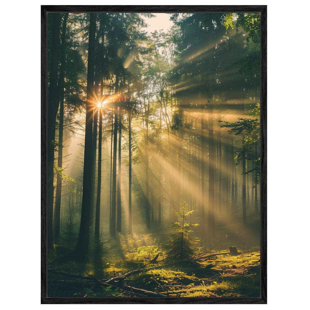 Lichtstrahlen im Wald Leinwandbild Landschaft – Leinwand auf Holzrahmen – Ansicht 4