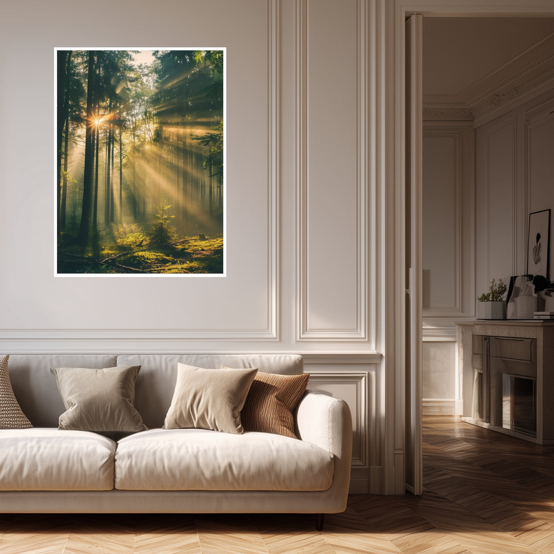 Lichtstrahlen im Wald Poster Landschaft – mattes Kunstdruck-Papier – Ansicht 3