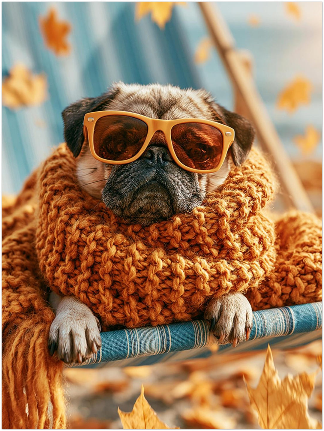 Mops im Herbstwind Leinwandbild – Ohne Rahmen – Produktfoto