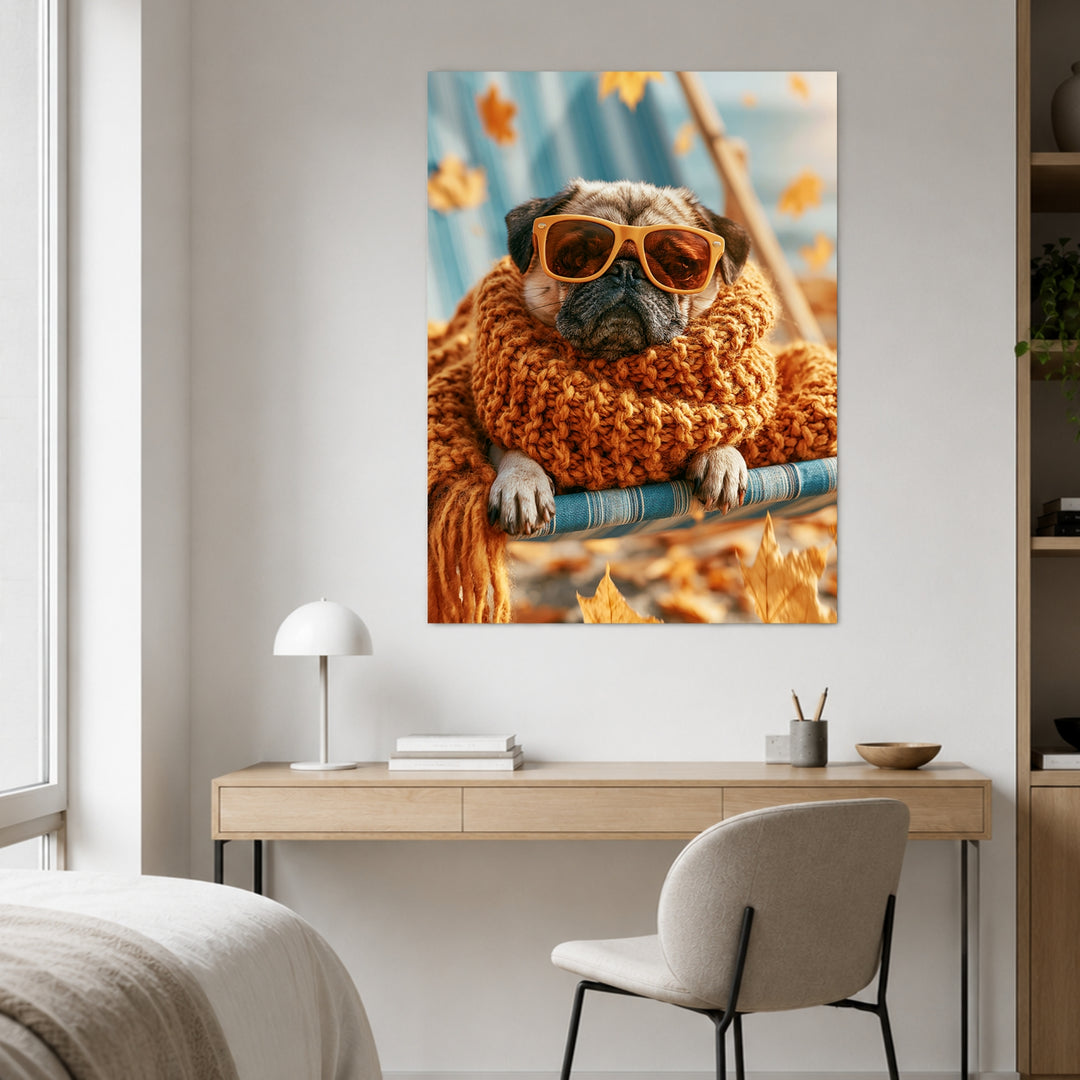 Mops im Herbstwind Leinwandbild – Ohne Rahmen – Produktfoto