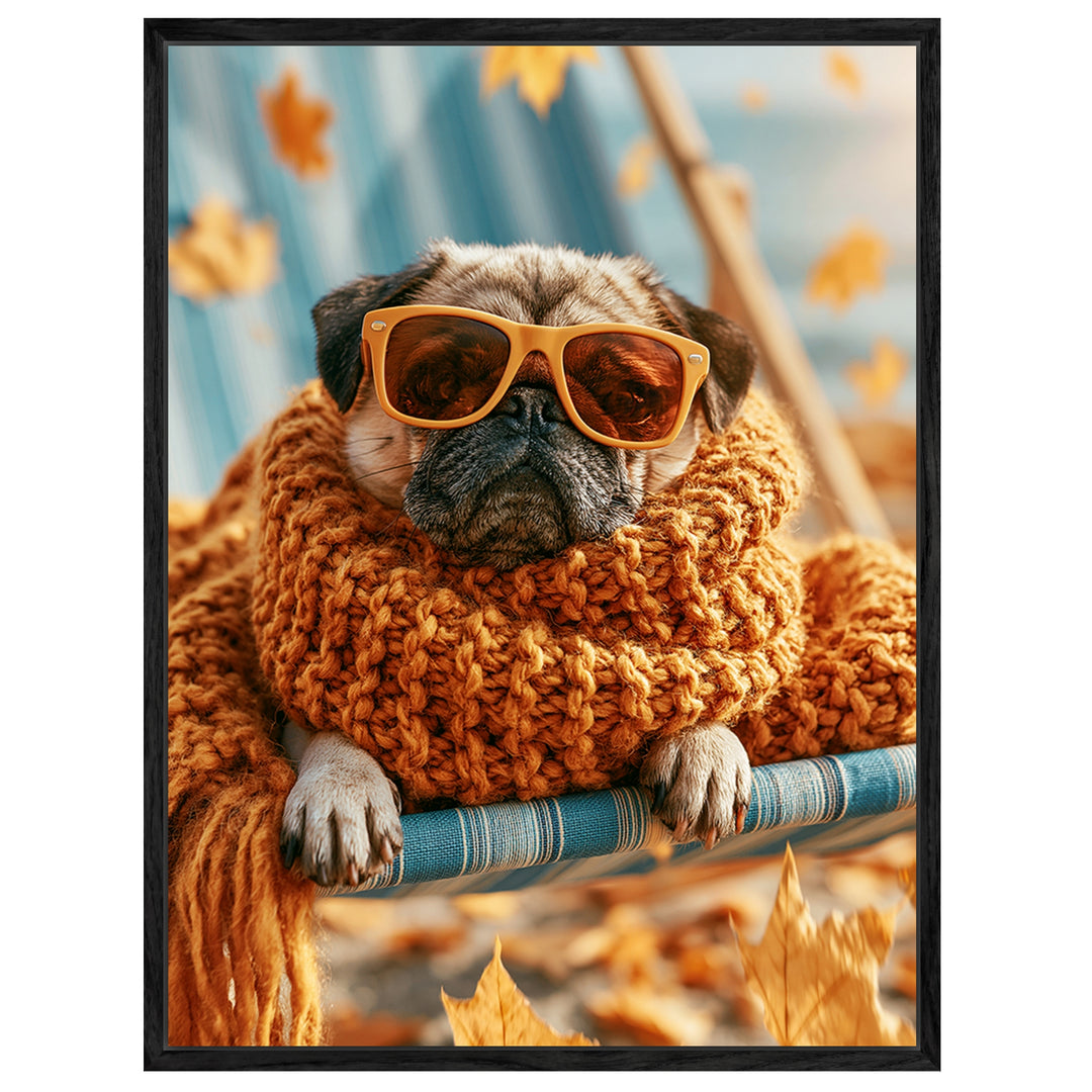 Mops im Herbstwind Leinwandbild – Leinwandbild
