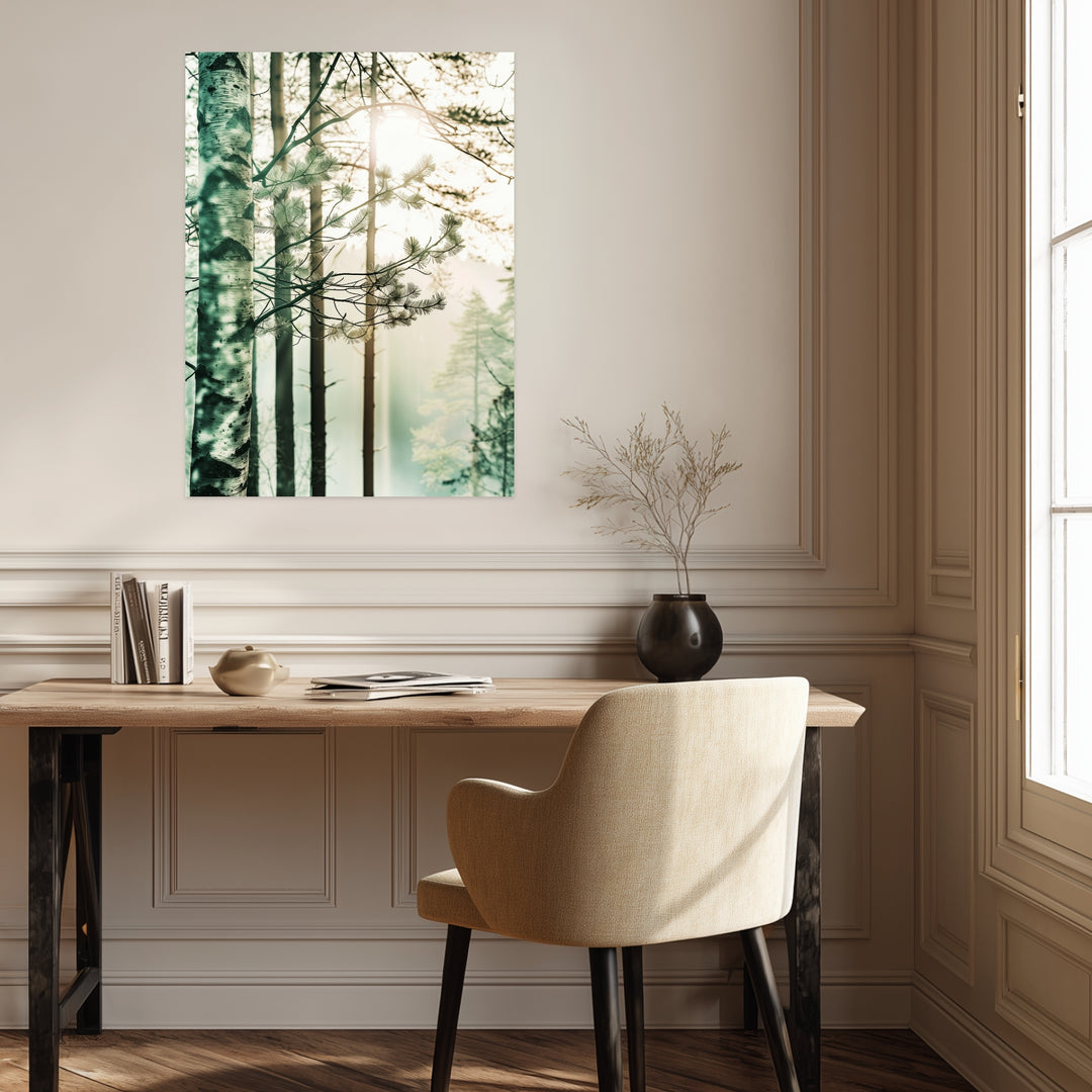 Birkenwald im Morgennebel Poster Landschaft – mattes Kunstdruck-Papier – Ansicht 3