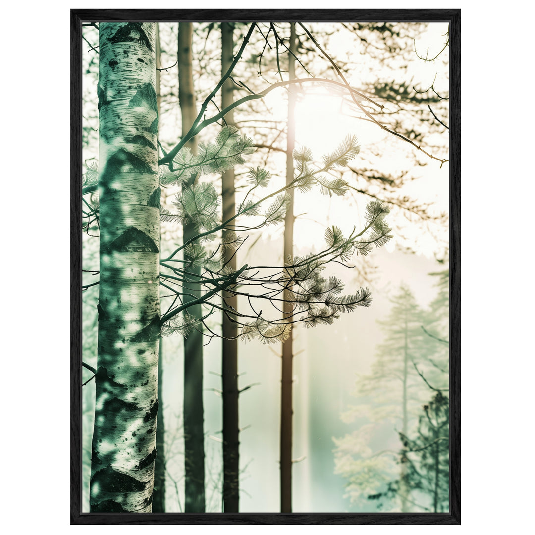 Birkenwald im Morgennebel Leinwand Landschaft – Leinwand auf Holzrahmen – Ansicht 4