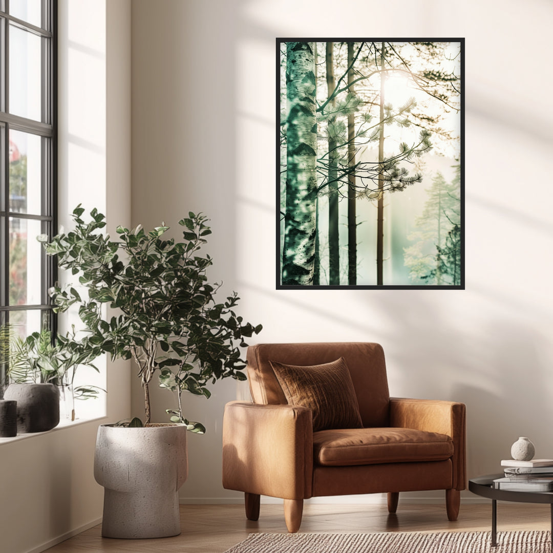 Birkenwald im Morgennebel Poster Landschaft – mattes Kunstdruck-Papier – Ansicht 2