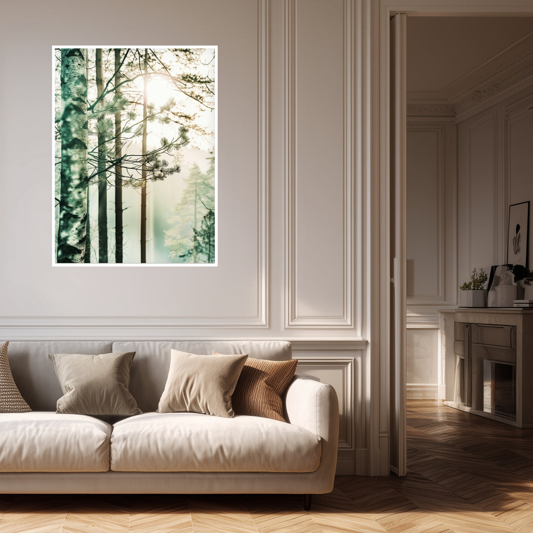 Birkenwald im Morgennebel Poster Landschaft – mattes Kunstdruck-Papier – Ansicht 4