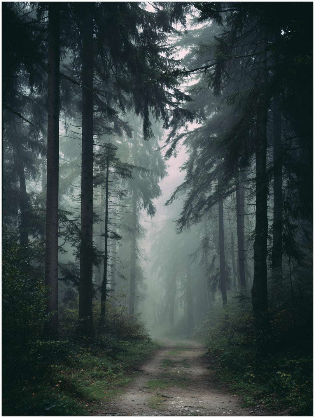 Nebelwald mit Pfad abstrakt – Wandkunst