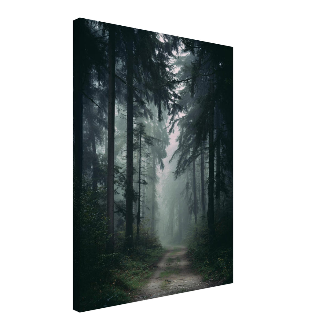 Nebelwald mit Pfad Leinwandbild abstrakt – Leinwand auf Holzrahmen – Ansicht 2