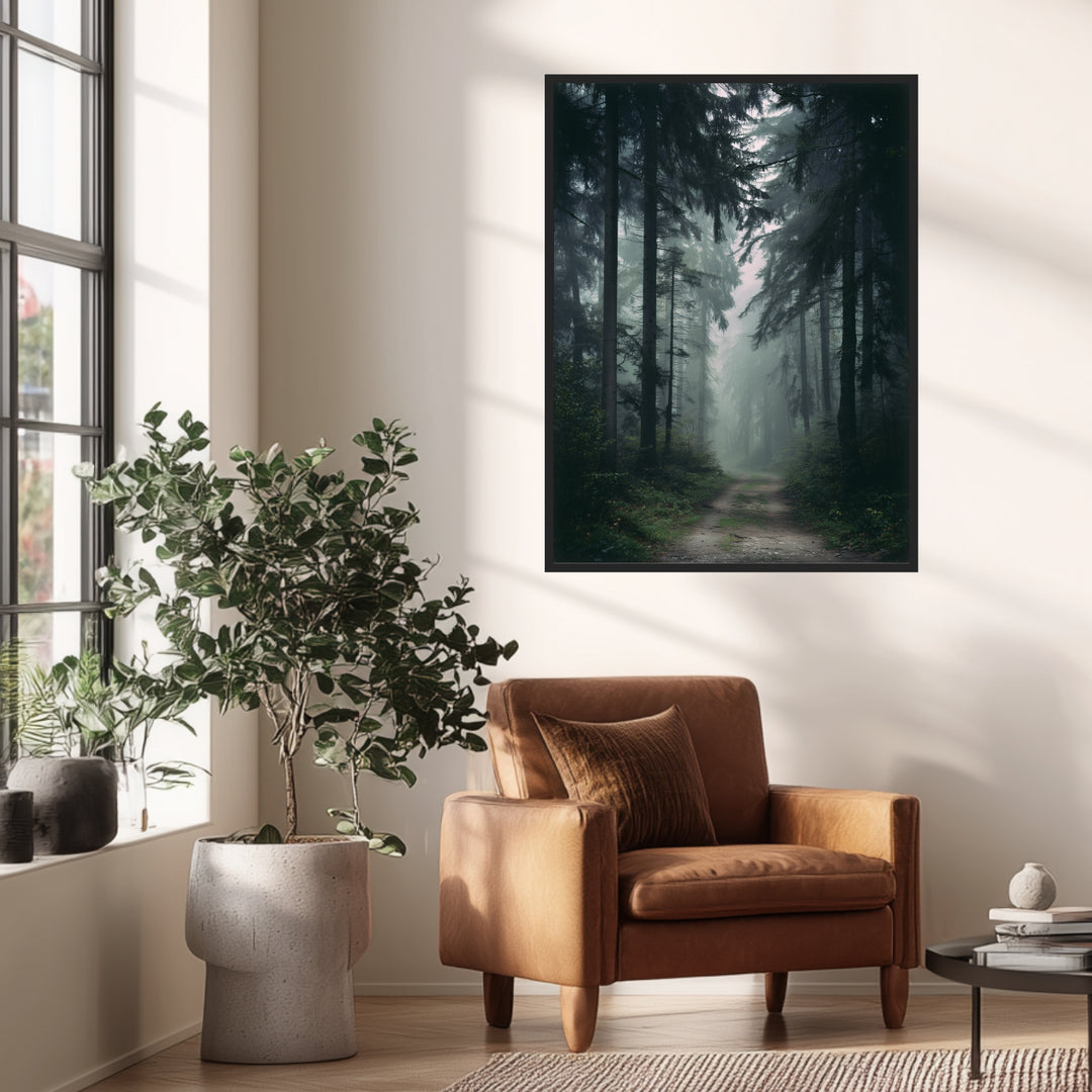 Nebelwald mit Pfad Poster abstrakt – mattes Kunstdruck-Papier – Ansicht 2