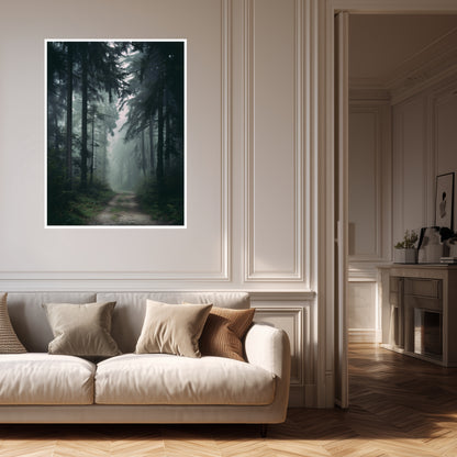 Nebelwald mit Pfad Poster