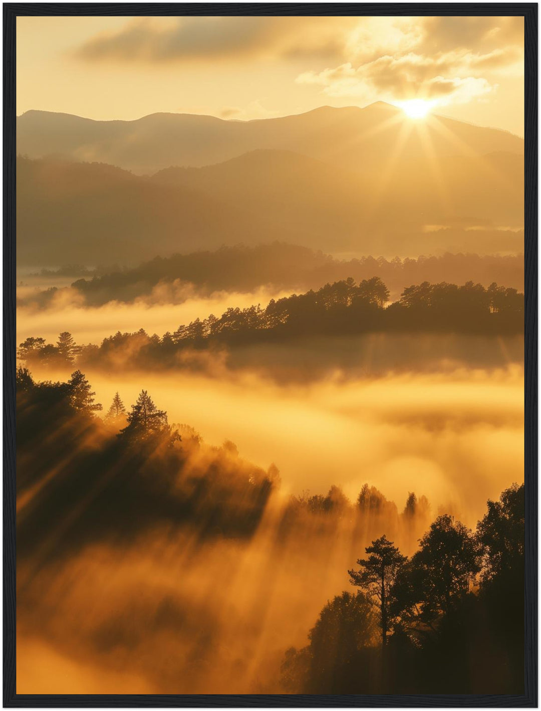 Sonnenstrahlen über Nebelwald Poster abstrakt – mattes Kunstdruck-Papier – Ansicht 6