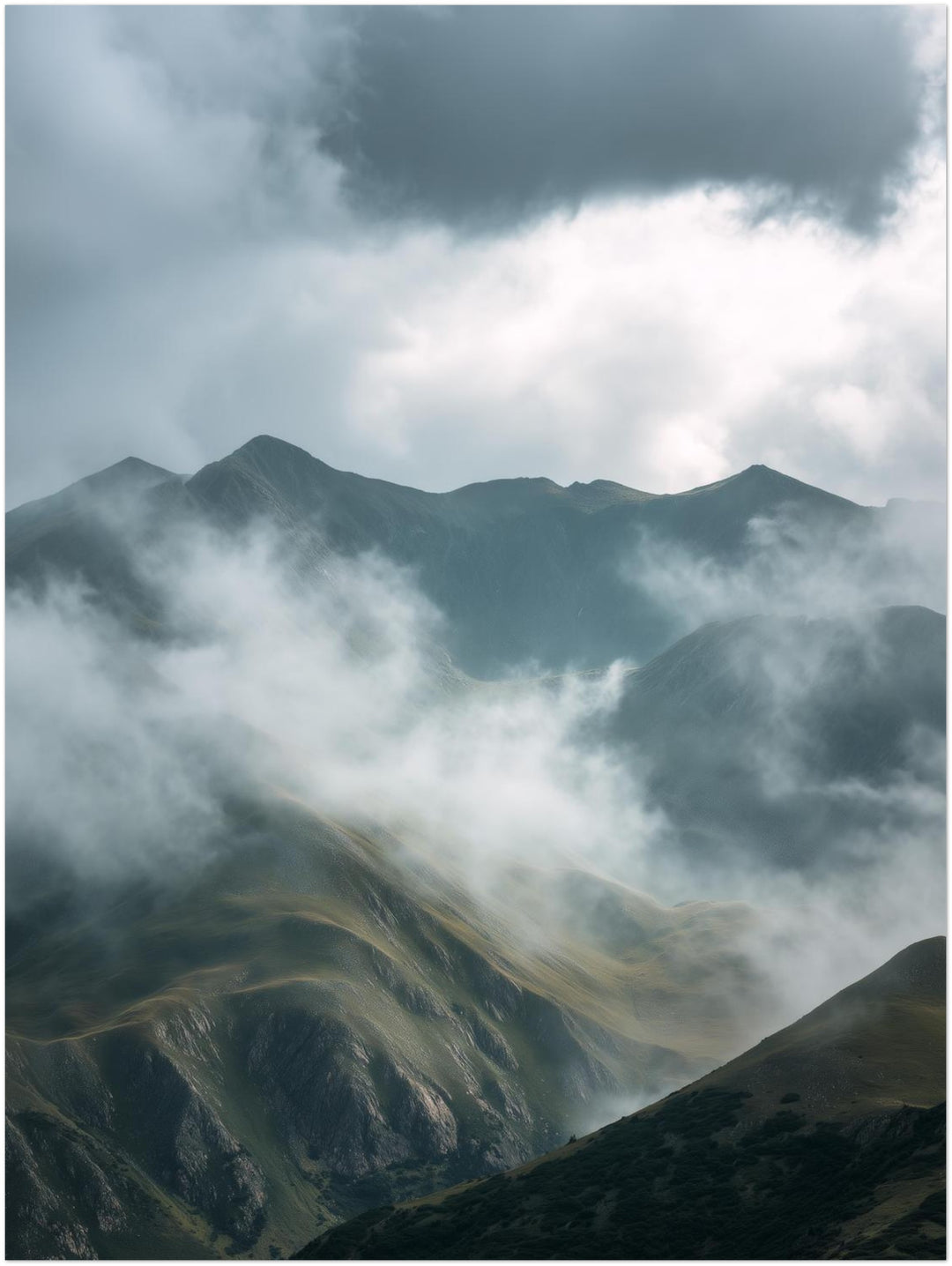 Neblige Berglandschaft abstrakt – Wandkunst