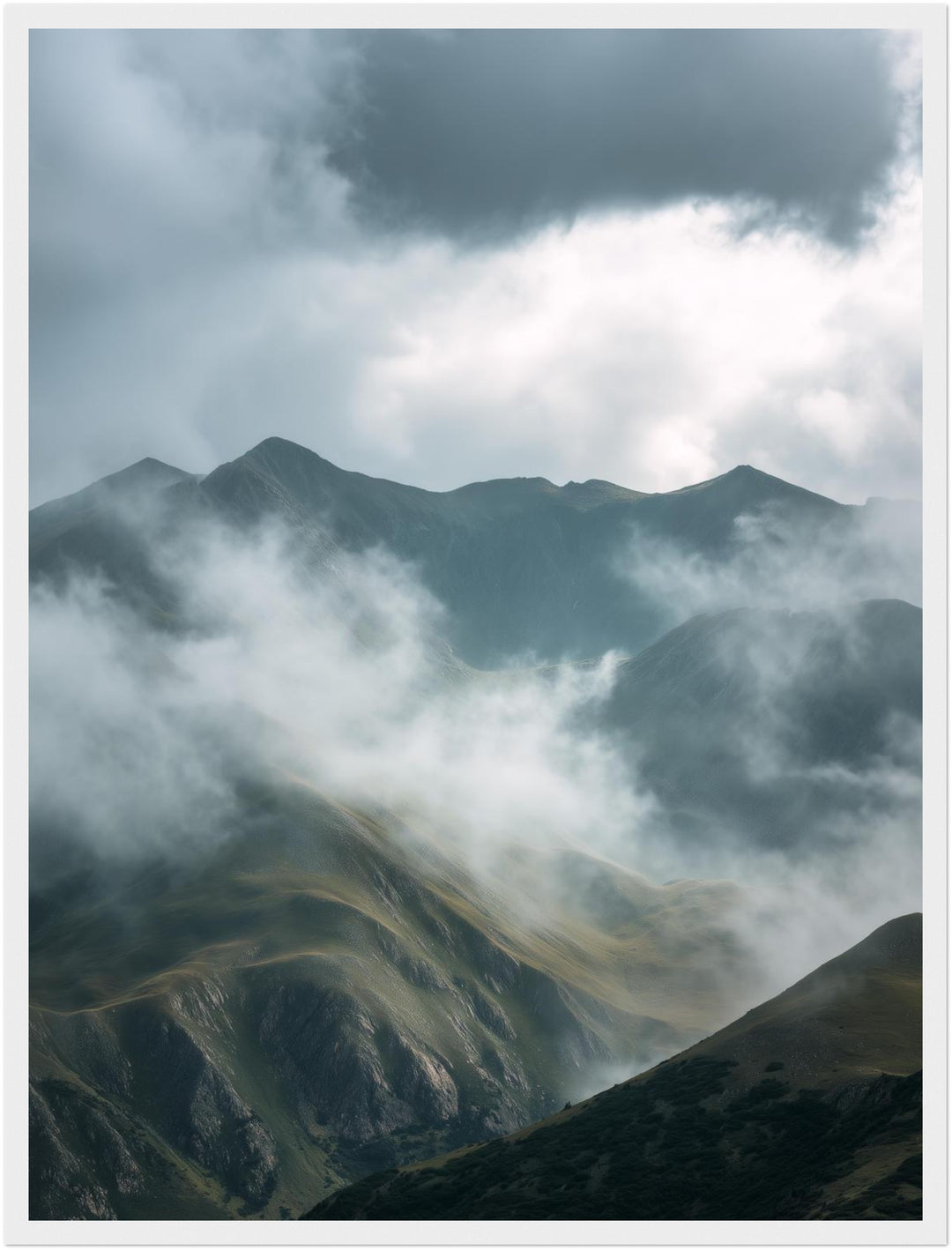 Neblige Berglandschaft Poster abstrakt – mattes Kunstdruck-Papier – Ansicht 6