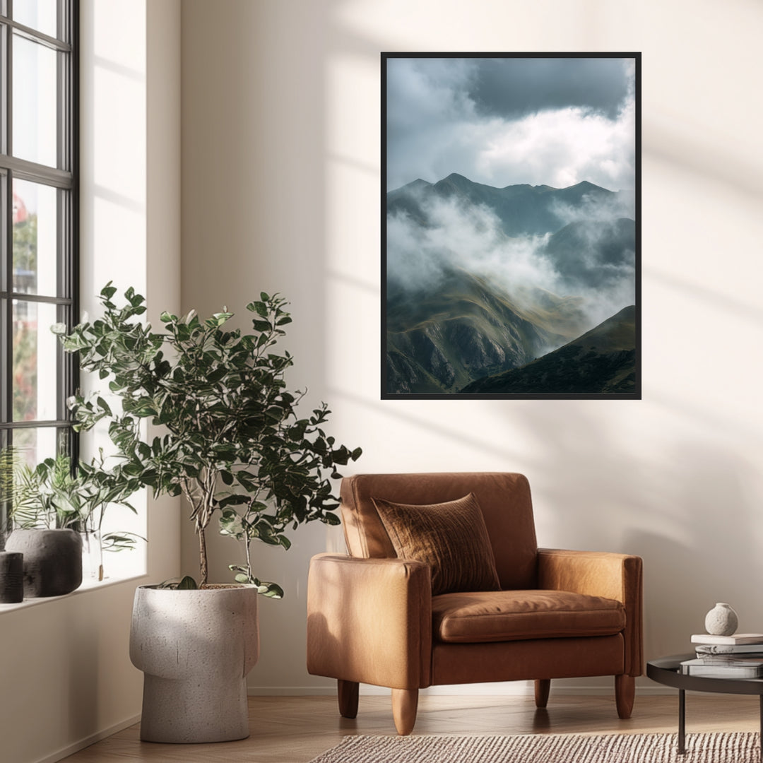 Neblige Berglandschaft Poster abstrakt – mattes Kunstdruck-Papier – Ansicht 3