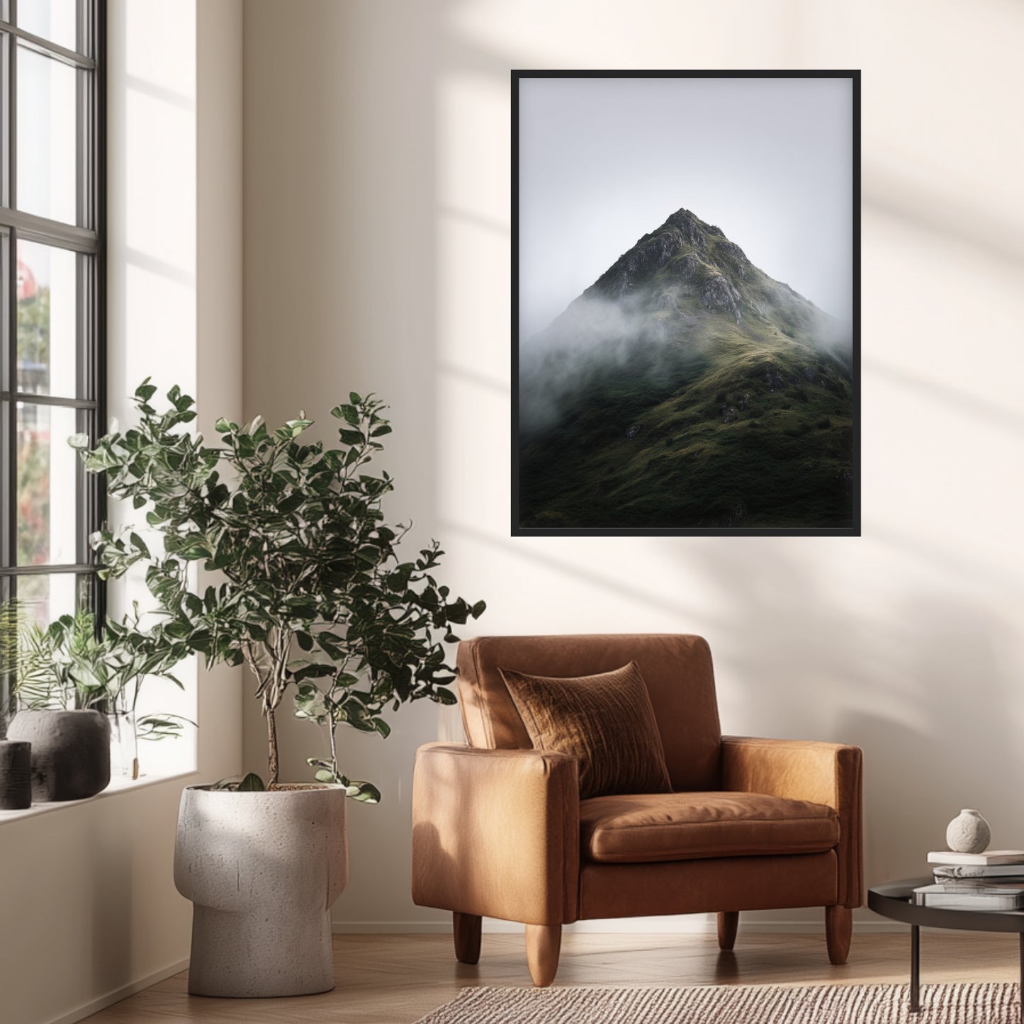 Nebliger Berggipfel Poster