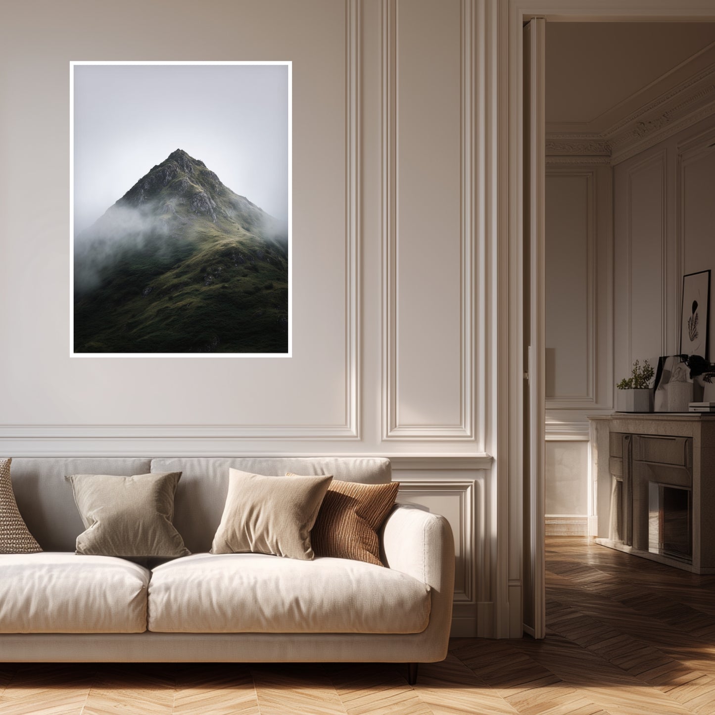 Nebliger Berggipfel Poster