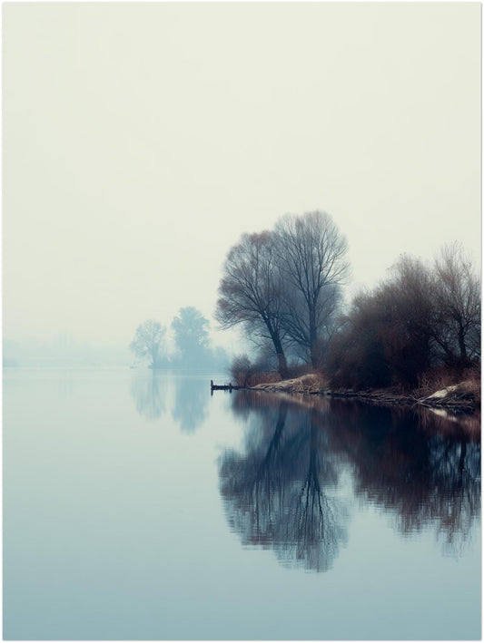 Nebliger See mit Bäumen Poster