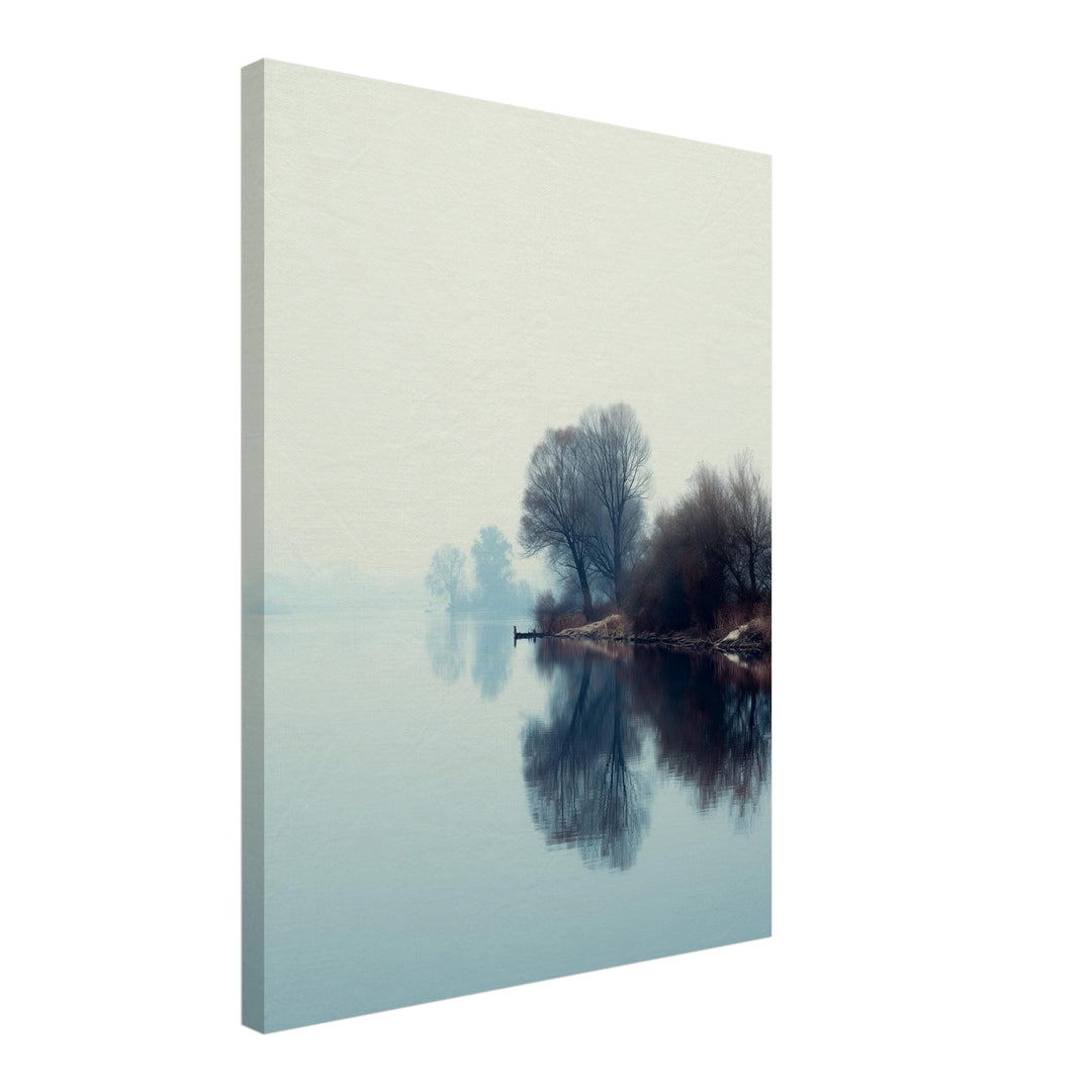 Nebliger See mit Bäumen Leinwandbild abstrakt – Leinwand auf Holzrahmen – Ansicht 2