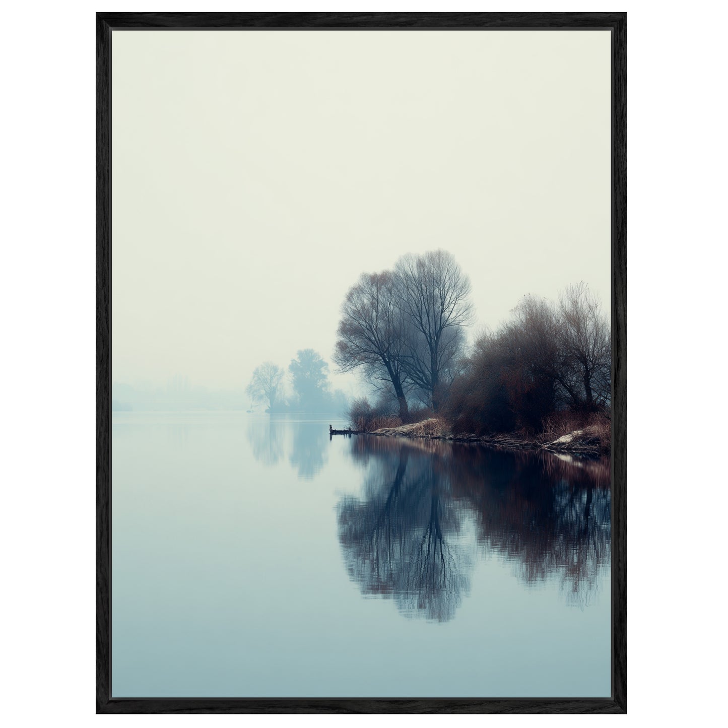 Nebliger See mit Bäumen Leinwandbild