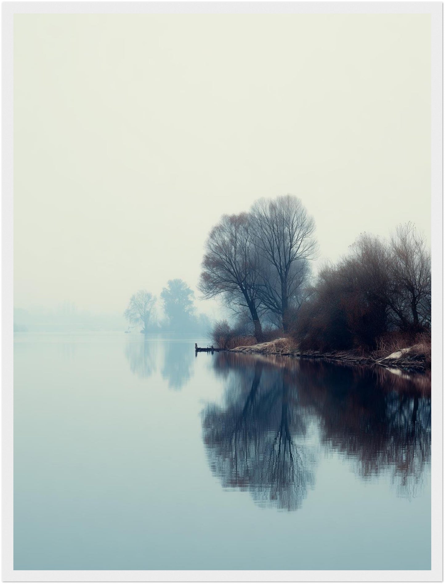 Nebliger See mit Bäumen Poster