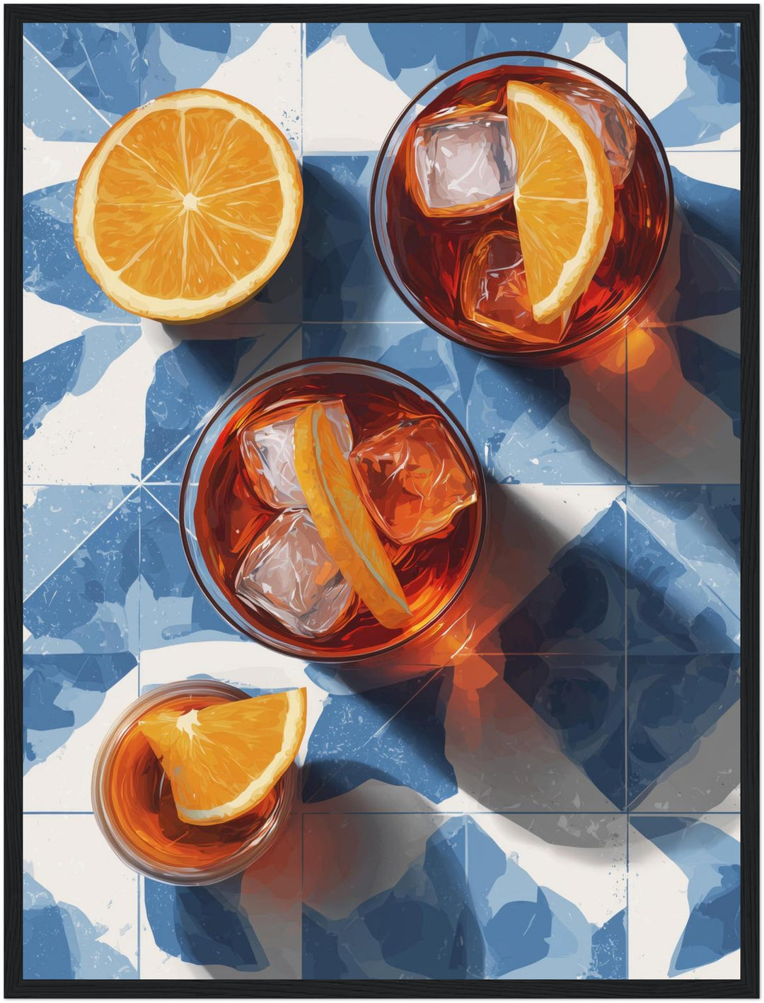 Aperitivo auf blauen Fliesen Poster – Schwarzer Rahmen – Produktfoto