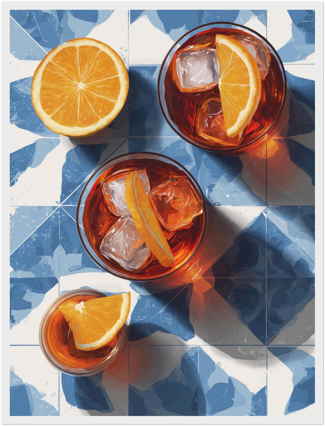 Aperitivo auf blauen Fliesen Poster – Weißer Rahmen – Produktfoto