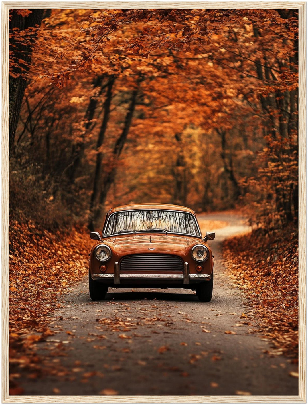 Oldtimer im Herbstwald Poster – Holz natur Rahmen – Produktfoto