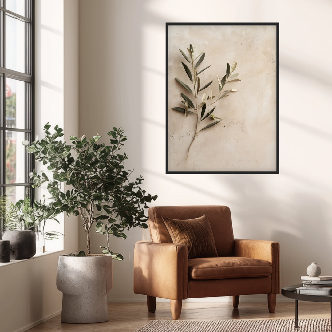 Olivenzweig auf Sand Poster Landschaft – mattes Kunstdruck-Papier – Ansicht 2