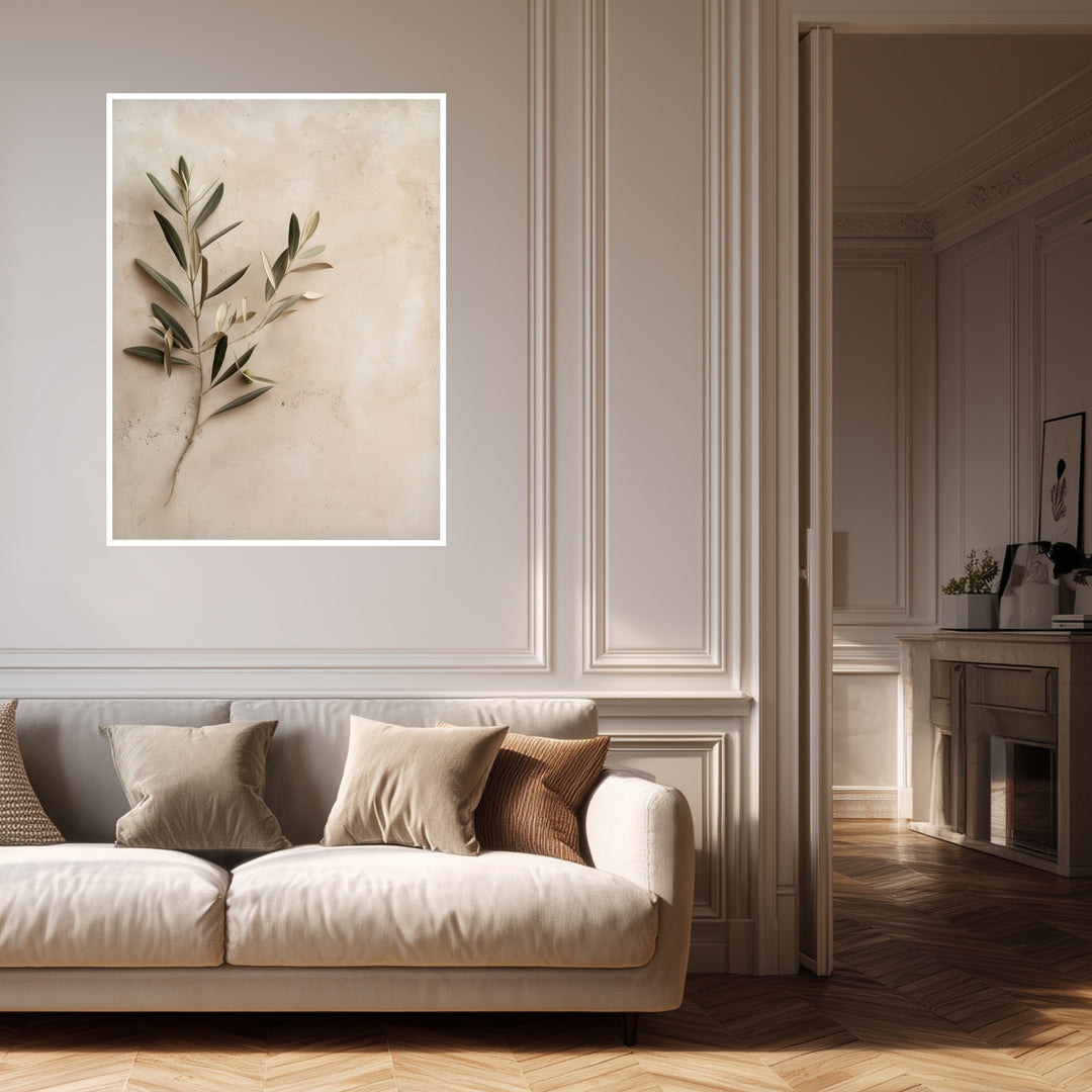 Olivenzweig auf Sand Poster Landschaft – mattes Kunstdruck-Papier – Ansicht 4