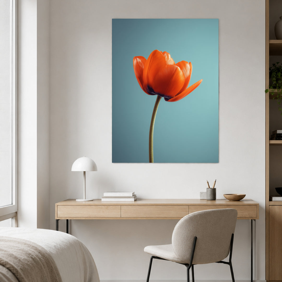 Orangene Tulpe Leinwandbild Landschaft – Leinwand auf Holzrahmen – Ansicht 3