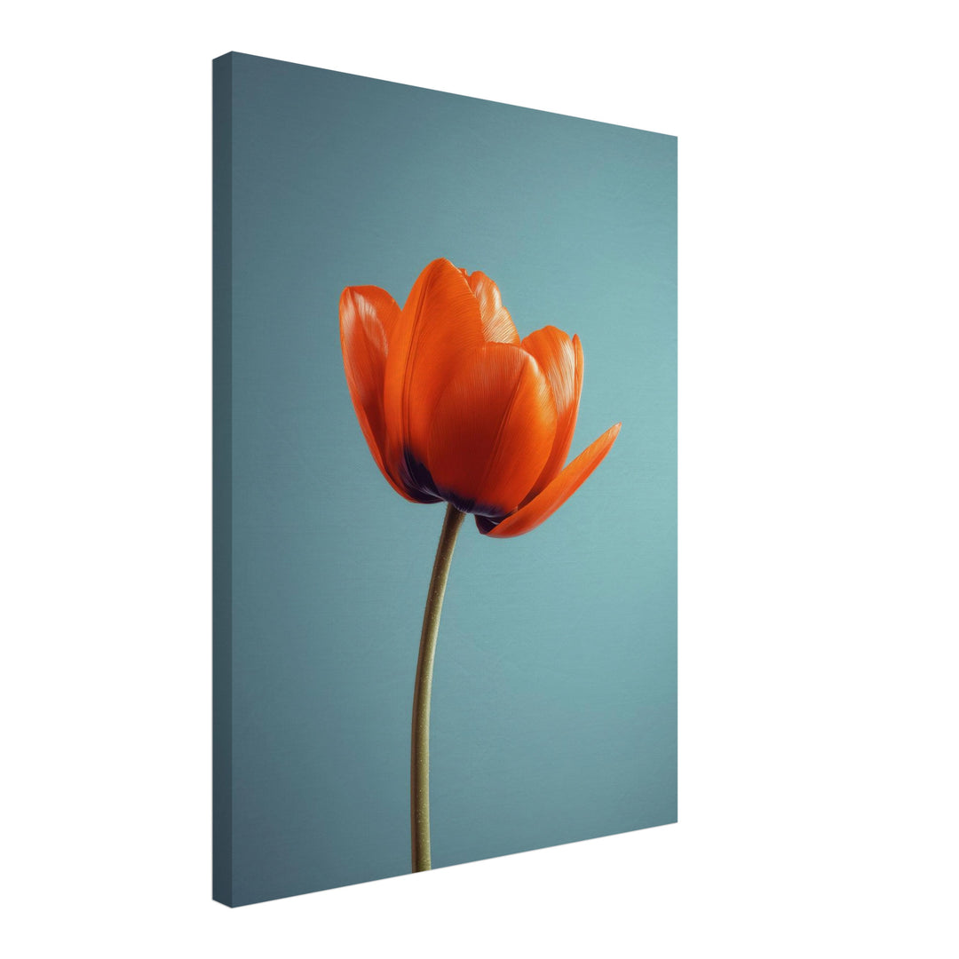 Orangene Tulpe Leinwandbild Landschaft – Leinwand auf Holzrahmen – Ansicht 2