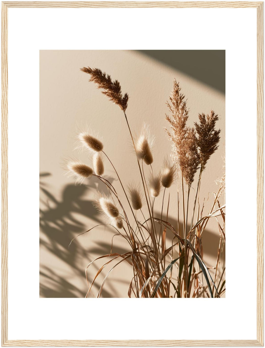 Gräser im Gegenlicht Poster – Holz natur Rahmen – Produktfoto