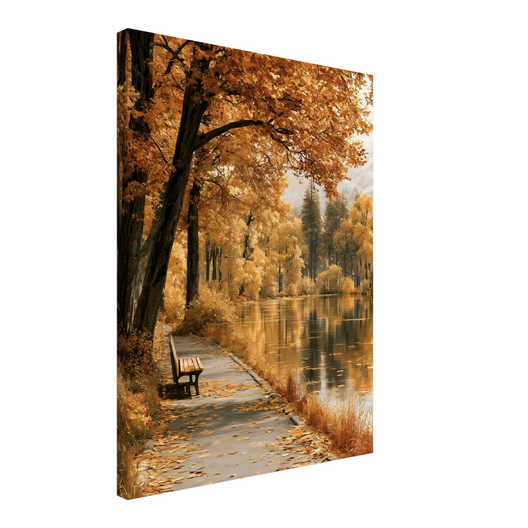 Goldener Herbst am See Leinwandbild – Schräge Ansicht – Produktfoto
