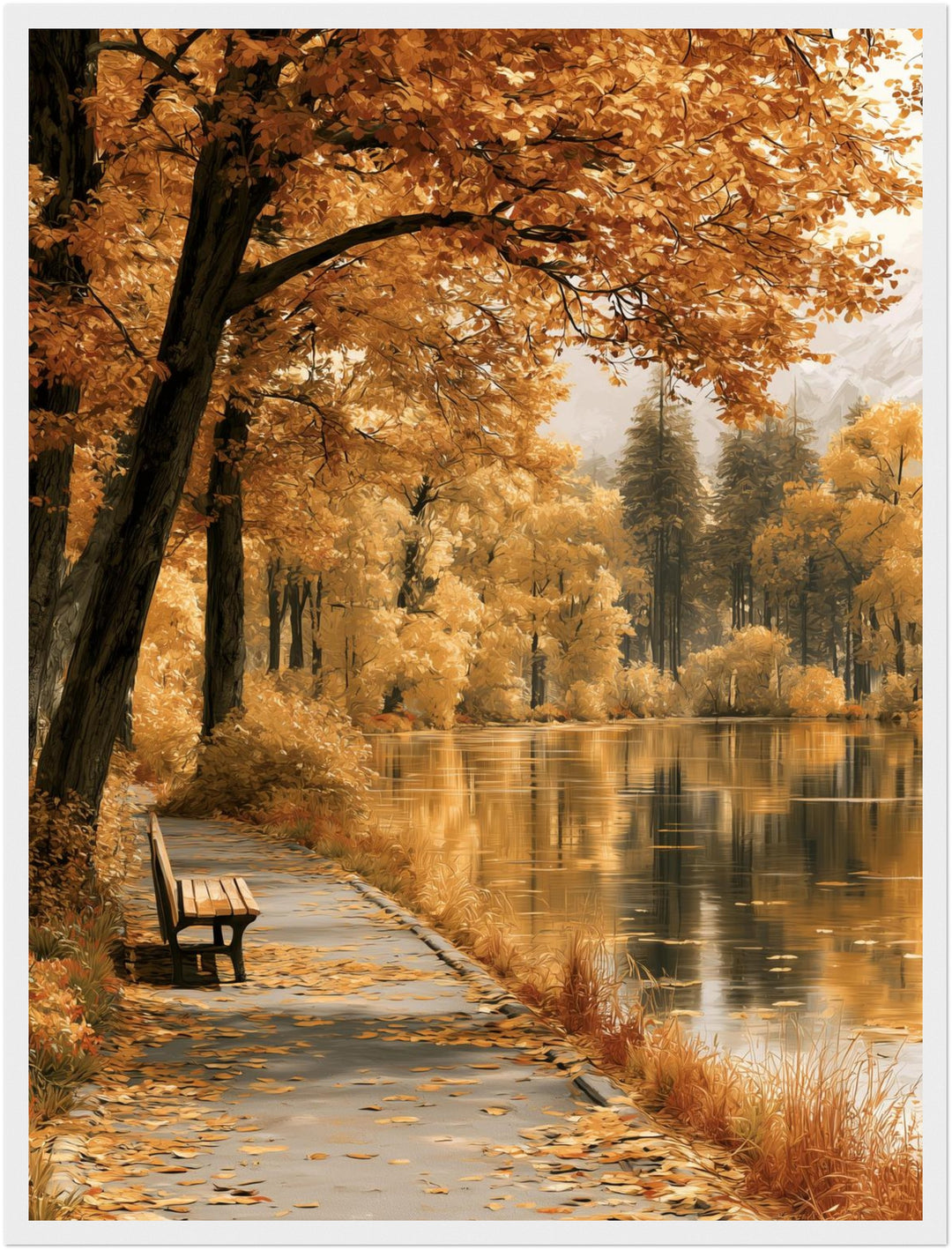 Goldener Herbst am See Poster – Weißer Rahmen – Produktfoto