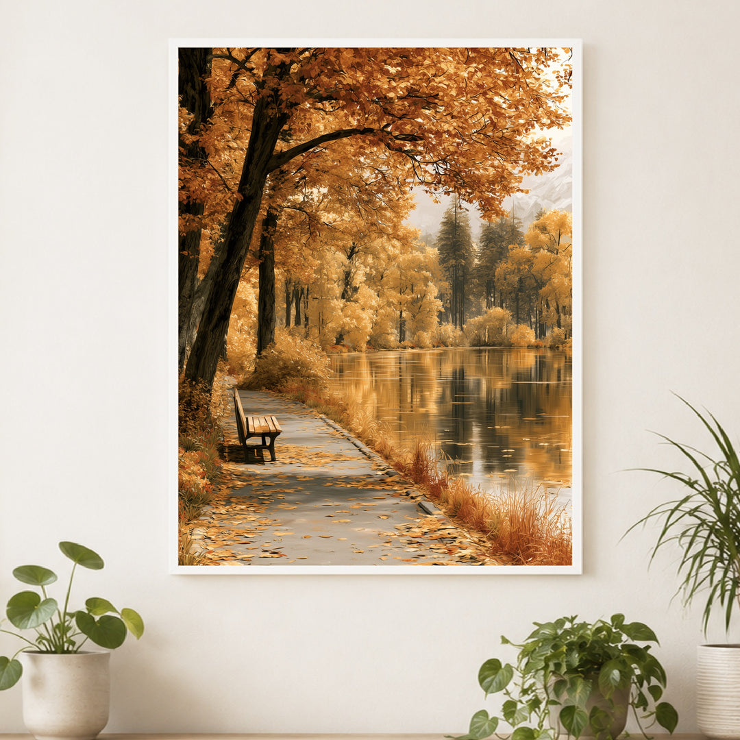 Goldener Herbst am See Poster – Weißer Rahmen – Produktfoto