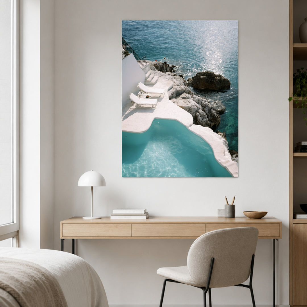 Weißer Pool am Meer Leinwandbild – Ohne Rahmen – Produktfoto