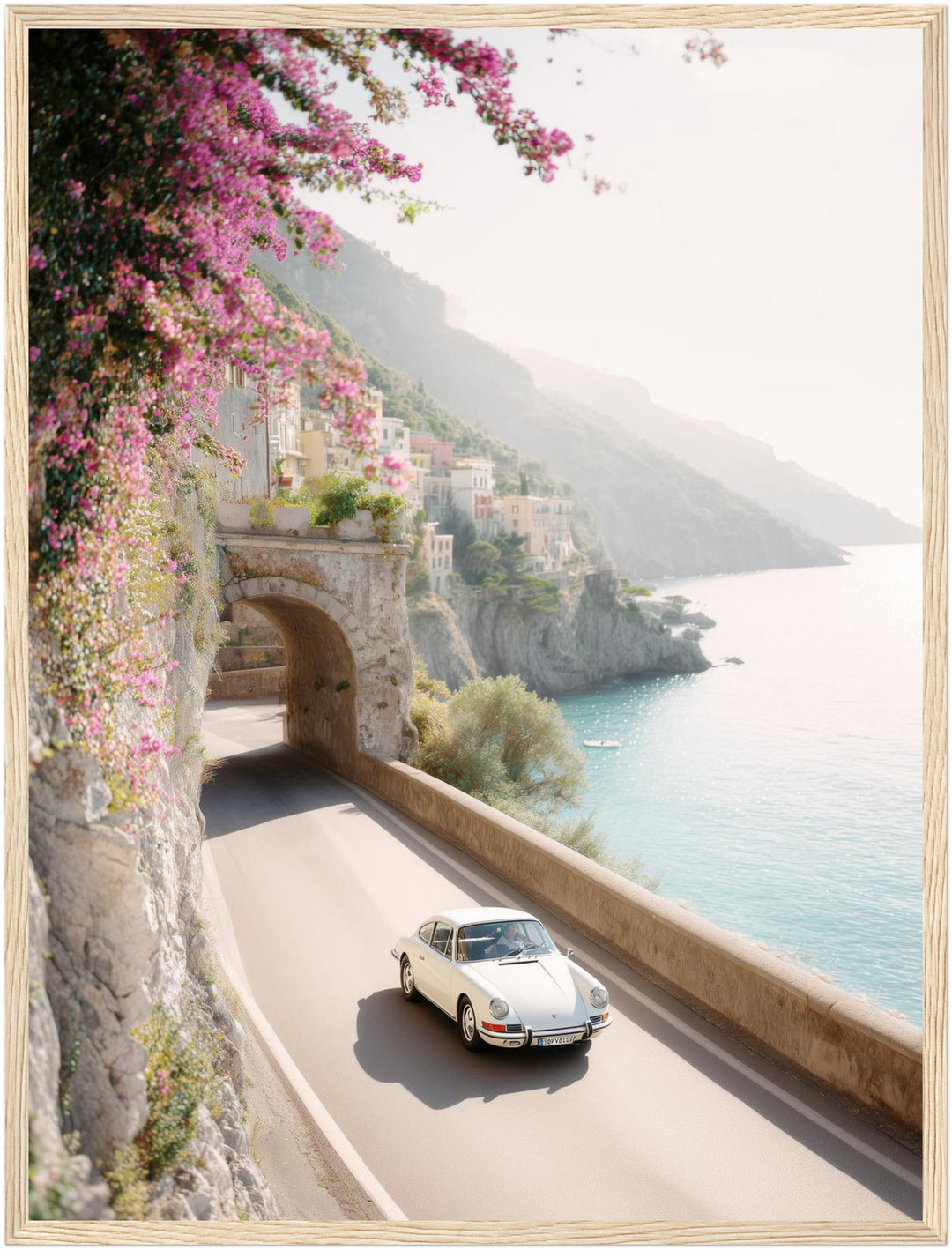 Amalfi Küstenstraße im Sommer Poster – Holz natur Rahmen – Produktfoto