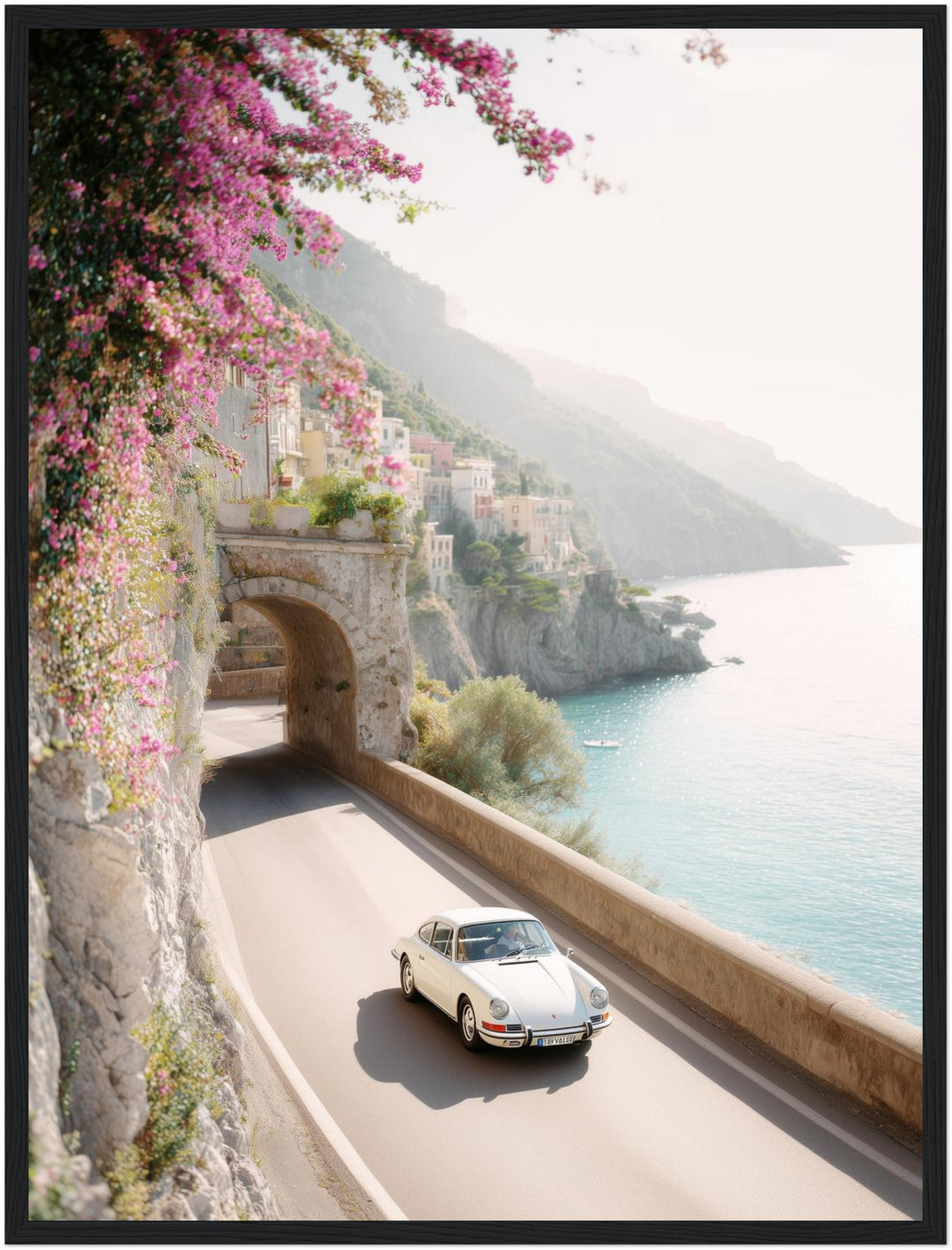 Amalfi Küstenstraße im Sommer Poster – Schwarzer Rahmen – Produktfoto
