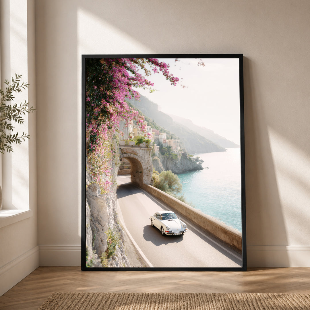 Amalfi Küstenstraße im Sommer Poster – Schwarzer Rahmen – Produktfoto