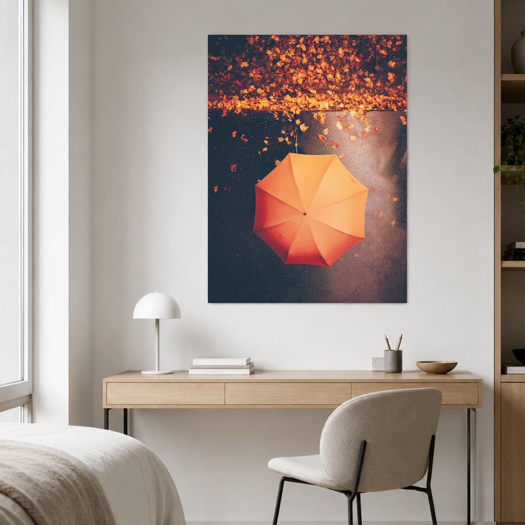 Regenschirm im Herbstregen Leinwandbild – Ohne Rahmen – Produktfoto