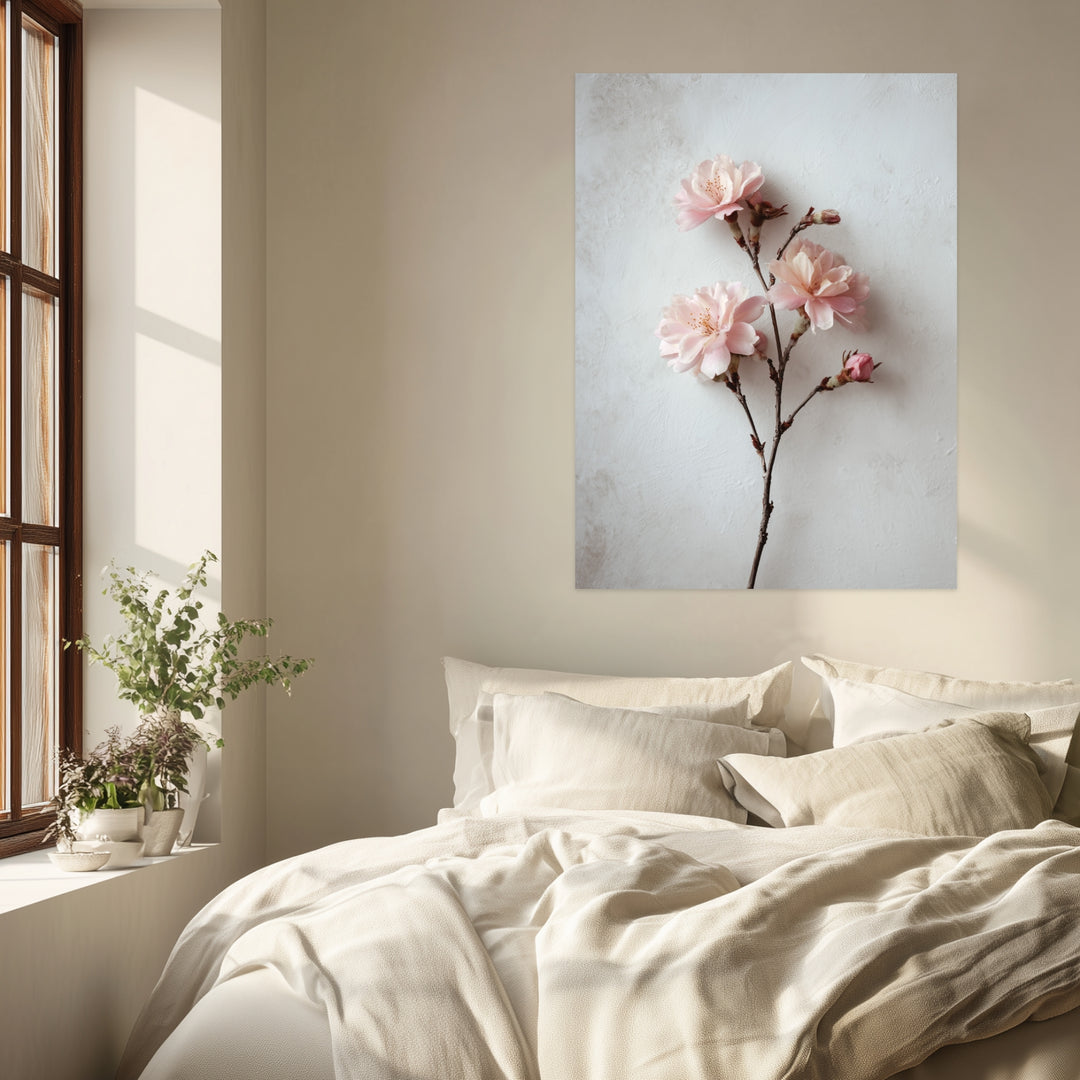 Rosa Blütenzweig Leinwandbild abstrakt – Leinwand auf Holzrahmen – Ansicht 3
