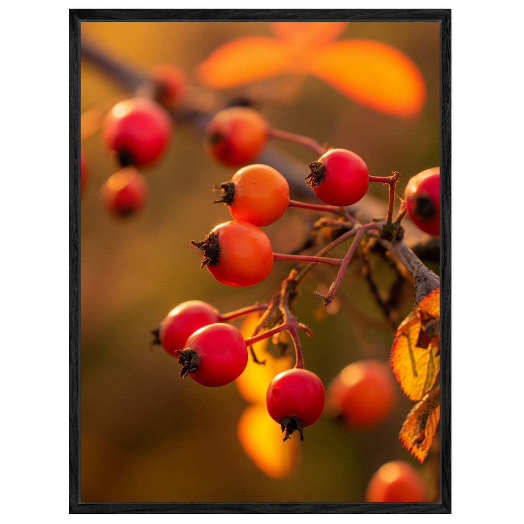 Rote Hagebutten im Herbstlicht Leinwandbild – Leinwandbild