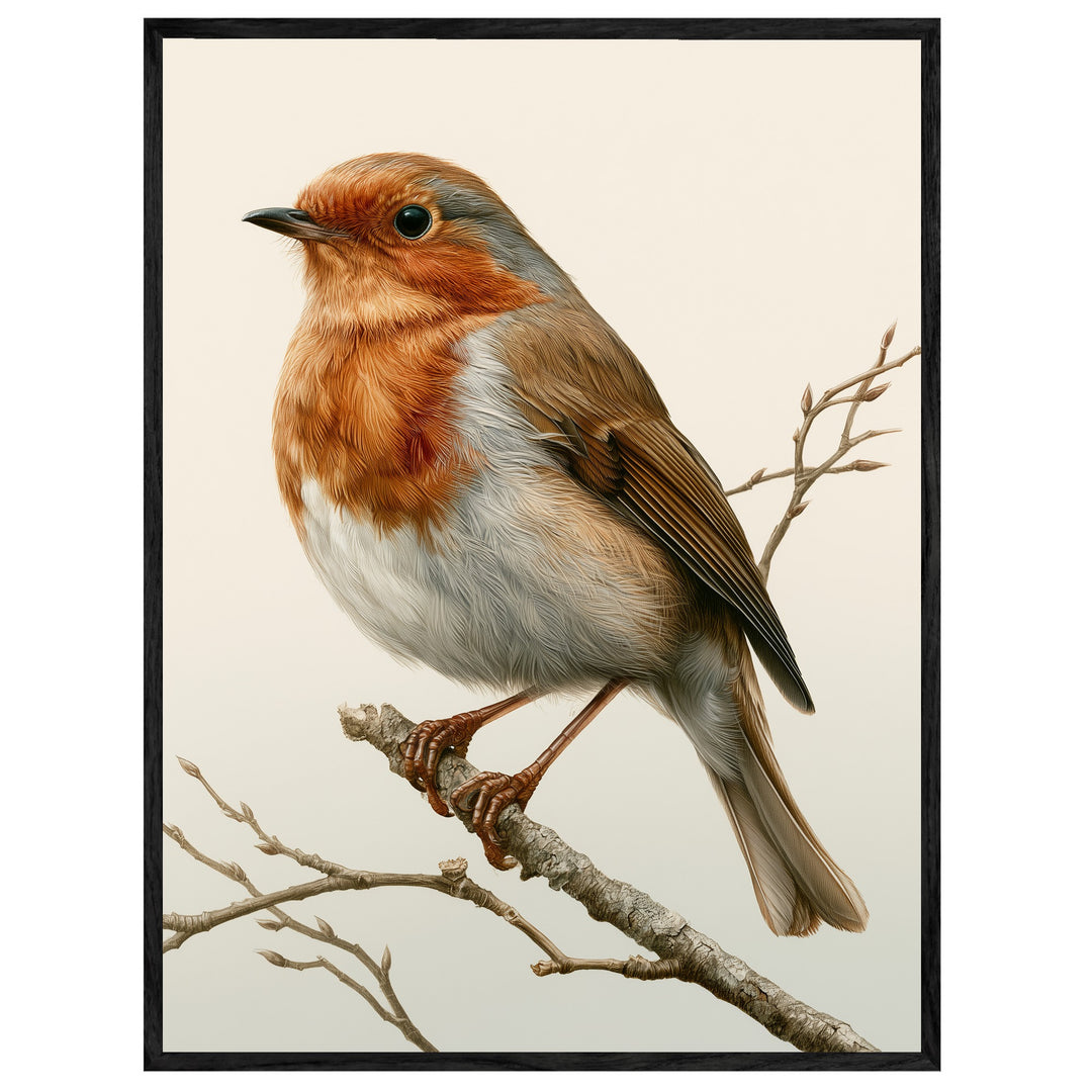 Rotkehlchen auf Winterzweig Leinwand