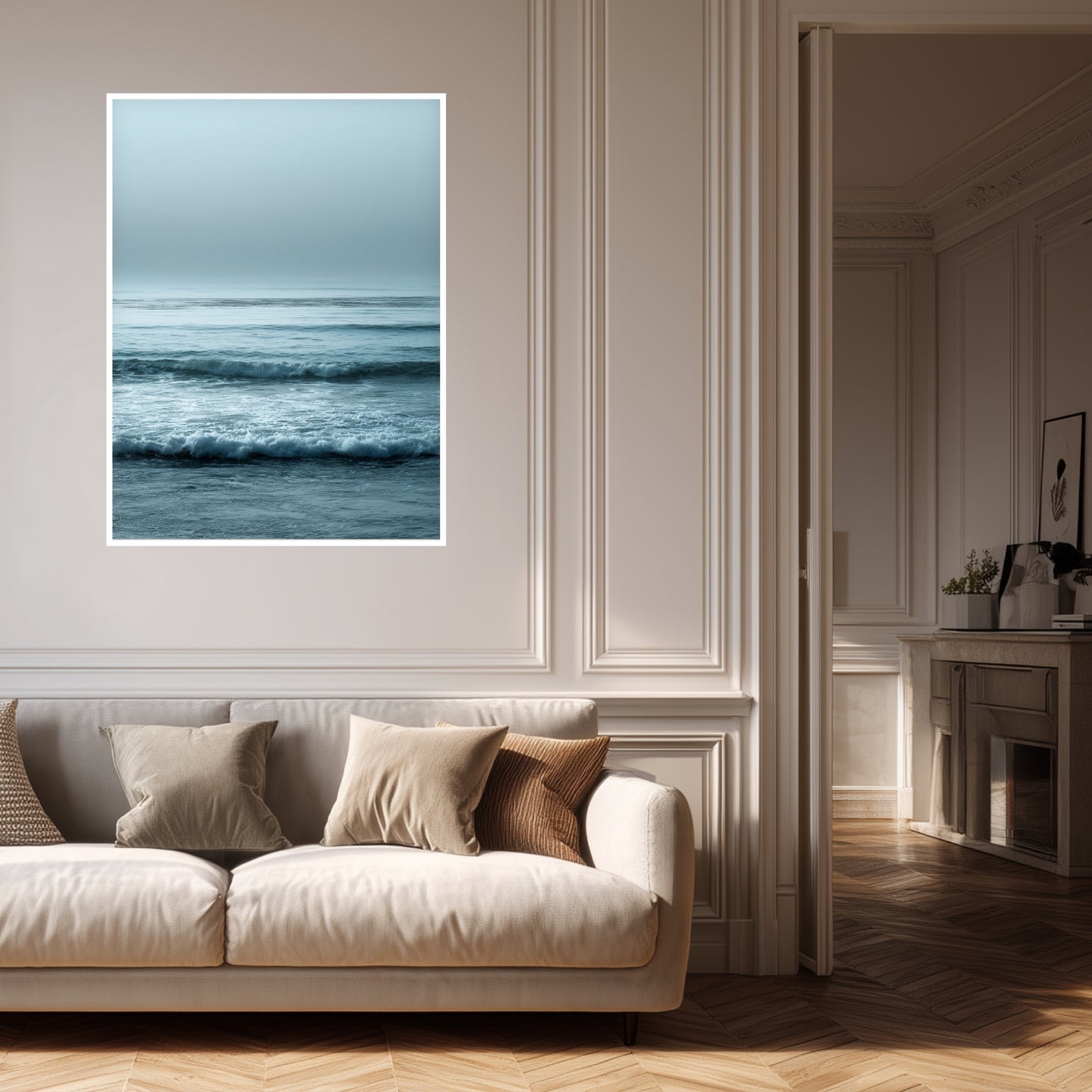 Ruhige Wellen im Nebel Poster