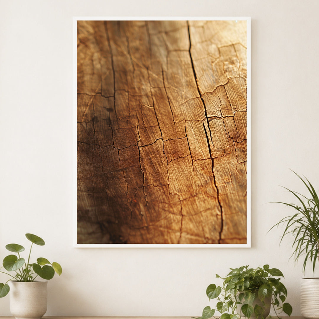 Geborstenes Holz im Licht Poster – Weißer Rahmen – Produktfoto