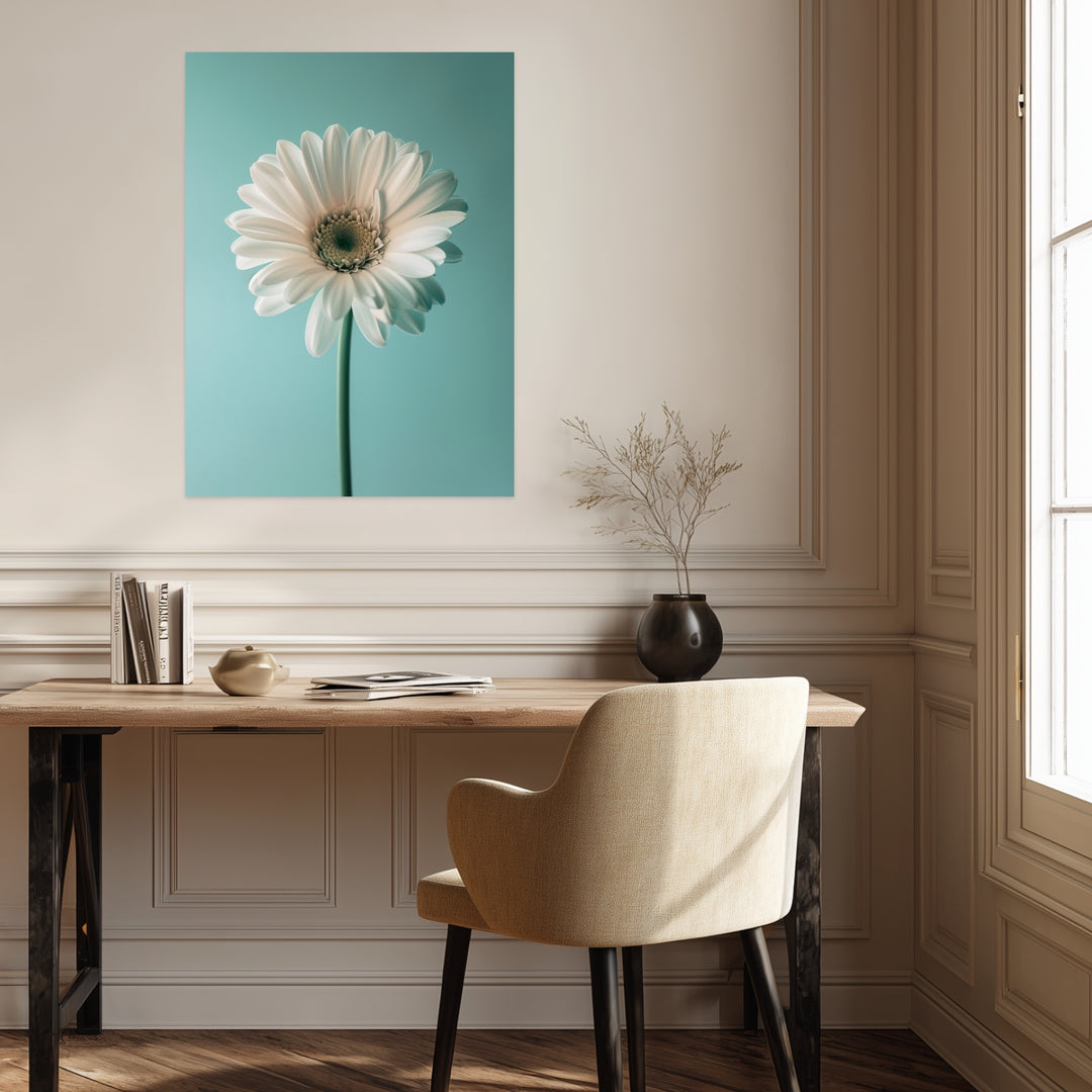 Weiße Gerbera auf Türkis Poster Landschaft – mattes Kunstdruck-Papier – Ansicht 3