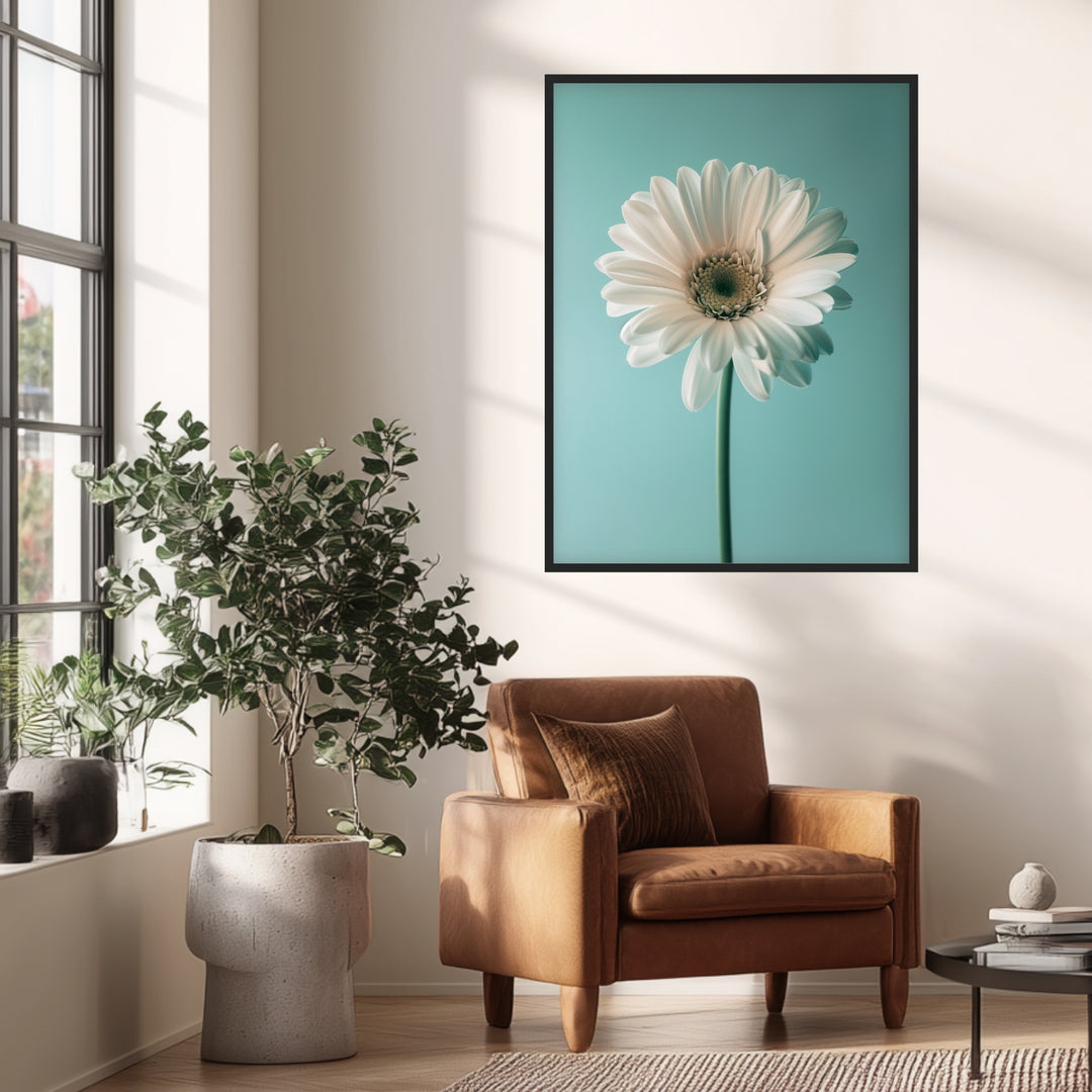Weiße Gerbera auf Türkis Poster Landschaft – mattes Kunstdruck-Papier – Ansicht 2
