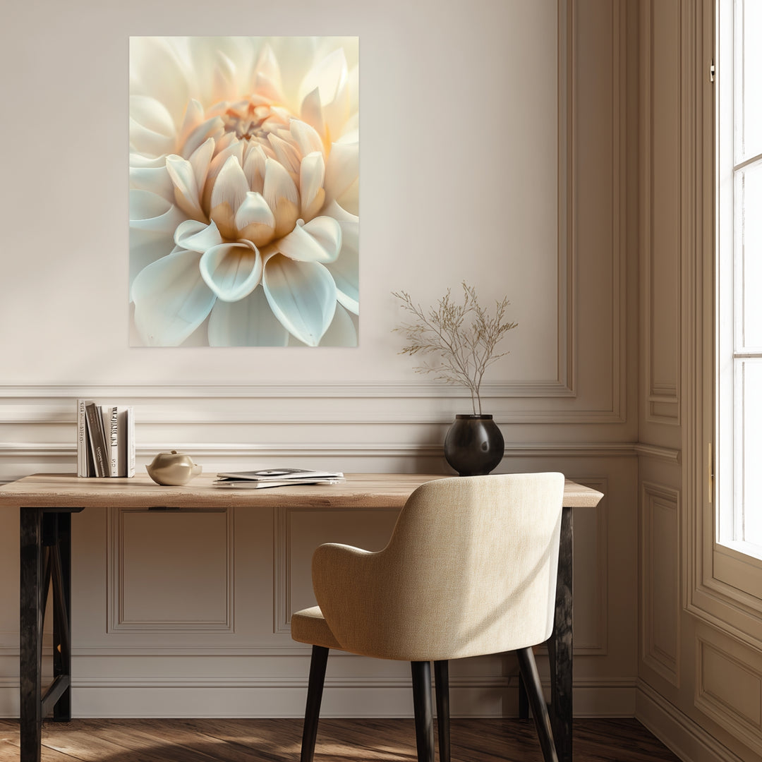 Weiße Dahlie Nahaufnahme Poster Landschaft – mattes Kunstdruck-Papier – Ansicht 3