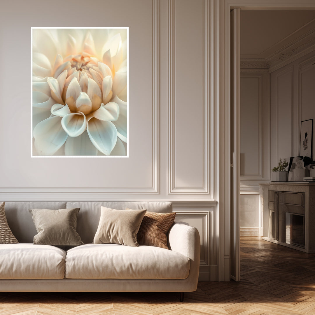 Weiße Dahlie Nahaufnahme Poster Landschaft – mattes Kunstdruck-Papier – Ansicht 4