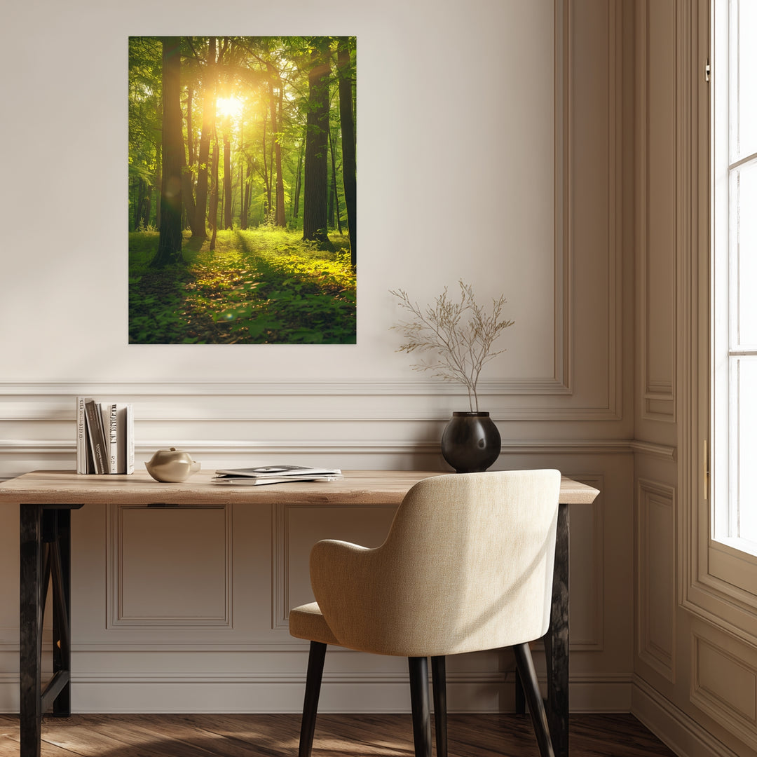 Sonnenlicht im Wald Leinwandbild abstrakt – Leinwand auf Holzrahmen – Ansicht 3