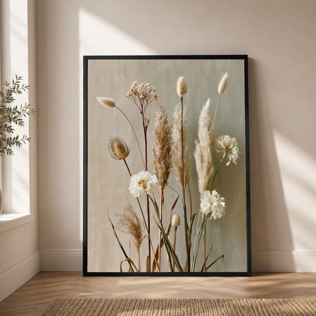 Getrocknete Gräser im Herbstlicht Poster – Schwarzer Rahmen – Produktfoto